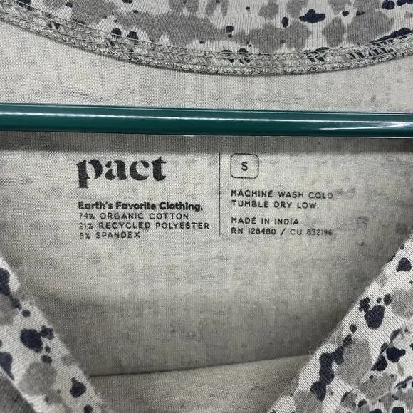 PACT Size S Organic Cotton Swing Dress Long Sleeve Pockets Olive Green Abstract - Picture 4 of 4